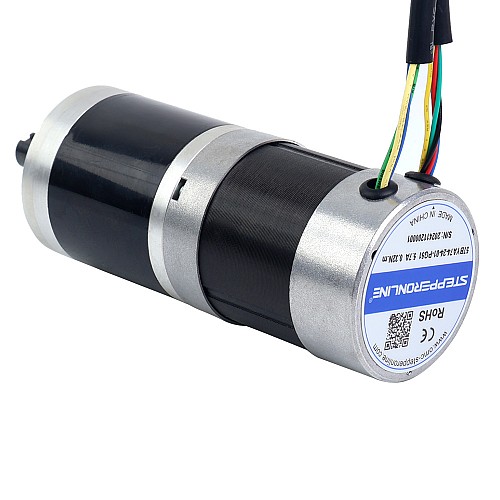 24V 101W Round Geared Brushless DC Motor 11.42Nm(1617.20oz.in) 51:1 Round Planetary Gearbox - 57BYA74-24-01-PG51 | StepperOnline CA