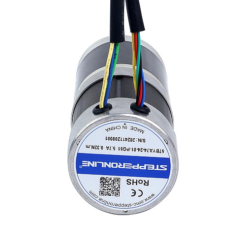 24V 101W Round Geared Brushless DC Motor 11.42Nm(1617.20oz.in) 51:1 Round Planetary Gearbox - 57BYA74-24-01-PG51 | StepperOnline CA