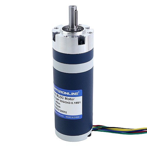 24V 30W 579RPM Geared Brushless DC Motor 0.45Nm(63.73oz.in) 5.18:1 Planetary Gearbox - M42B30-24P-30S/G42-5.18S1 | StepperOnline CA