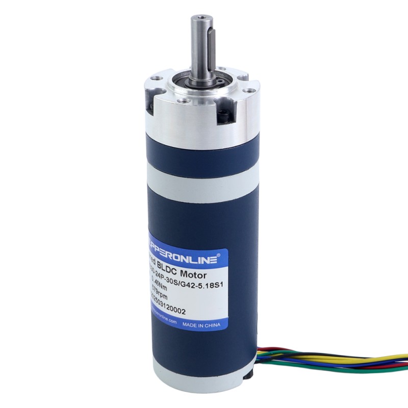 24V 30W 579RPM Geared Brushless DC Motor 0.45Nm(63.73oz.in) 5.18:1 Planetary Gearbox - M42B30-24P-30S/G42-5.18S1 | StepperOnline CA