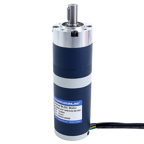 24V 60W 30.1RPM Geared Brushless DC Motor 13.80Nm(1954.24oz.in) 99.5:1 Planetary Gearbox - M52B60-24P-30S/G52-99.5S1 | StepperOnline CA
