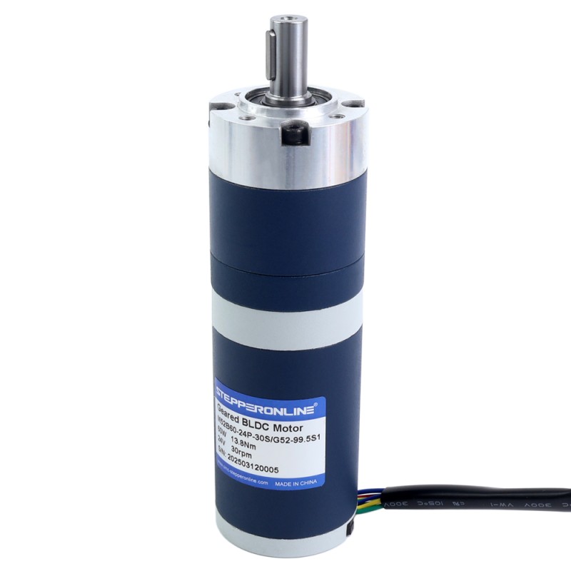24V 60W 30.1RPM Geared Brushless DC Motor 13.80Nm(1954.24oz.in) 99.5:1 Planetary Gearbox - M52B60-24P-30S/G52-99.5S1 | StepperOnline CA
