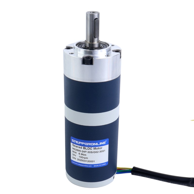 24V 90W 100RPM Geared Brushless DC Motor 6.90Nm(977.12oz.in) 30:1 Planetary Gearbox - M62B90-24P-30S/G62-30S1 | StepperOnline CA
