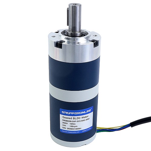 24V 200W 100RPM Geared Brushless DC Motor 15.00Nm(2124.17oz.in) 30:1 Planetary Gearbox - M82B200-24P-30S/G82-30S1 | StepperOnline CA