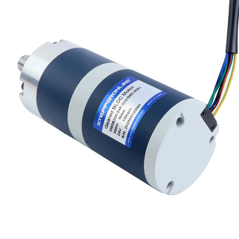 24V 200W 100RPM Geared Brushless DC Motor 15.00Nm(2124.17oz.in) 30:1 Planetary Gearbox - M82B200-24P-30S/G82-30S1 | StepperOnline CA