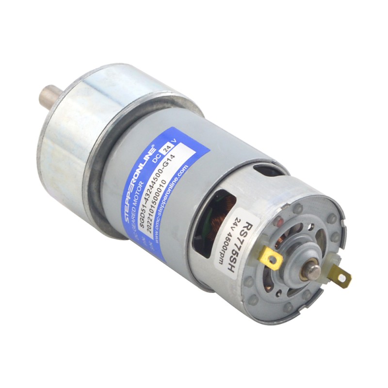 Brushed 24V DC Gear Motor 5Kg.cm/245RPM 14:1 Spur Gearbox - SGD51-43244500-G14 | StepperOnline CA