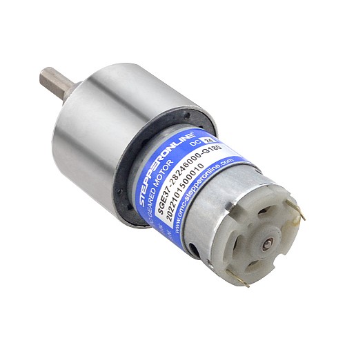 Brushed 24V DC Gear Motor 8.5Kg.cm/25RPM 180:1 Spur Gearbox - SGE37-28246000-G180 | StepperOnline CA