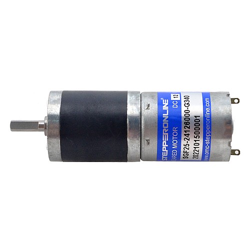 Brushed 12V DC Gear Motor 5Kg.cm/14RPM 340:1 Spur Gearbox - SGF25-24126000-G340 | StepperOnline CA