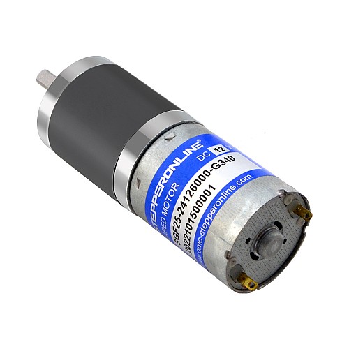 Brushed 12V DC Gear Motor 5Kg.cm/14RPM 340:1 Spur Gearbox - SGF25-24126000-G340 | StepperOnline CA