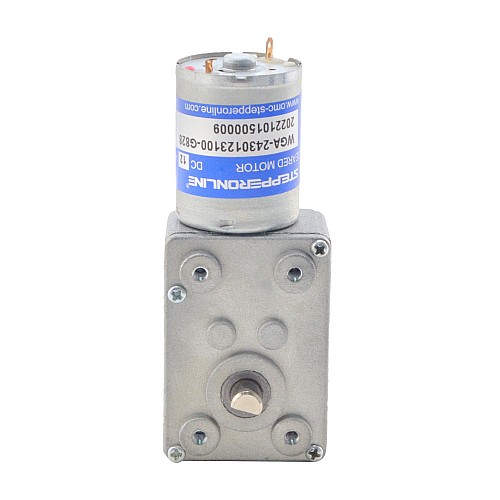 Brushed 12V DC Gear Motor 3Kg.cm/3RPM w/ 828:1 Worm Gearbox - WGA-2430123100-G828 | StepperOnline CA