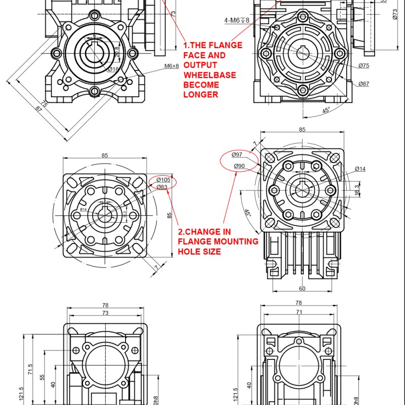 50:1 Worm Gearbox NMRV40 Worm Gear Speed Reducer 14mm Input Shaft Diameter - NMRV40-G50-D14 | StepperOnline CA