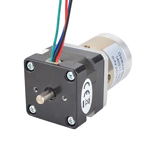 Nema 14 Dual Shaft Stepper Motor Bipolar L=28mm w/ Gear Ratio 19:1 Planetary Gearbox 9.5mm Rear Shaft Length - 14HS11-1004D-PG19-AR3 | StepperOnline CA