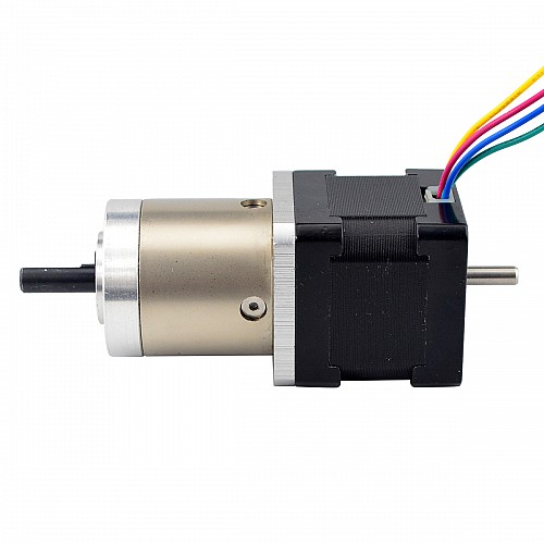 Nema 14 Stepper L=34mm w/ Rear Shaft & Screw Hole & Gear Ratio 19:1 Gearbox - 14HS13-0804D-PG19 | StepperOnline CA