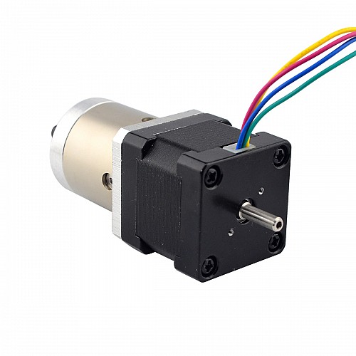 Nema 14 Stepper L=34mm w/ Rear Shaft & Screw Hole & Gear Ratio 19:1 Gearbox - 14HS13-0804D-PG19 | StepperOnline CA