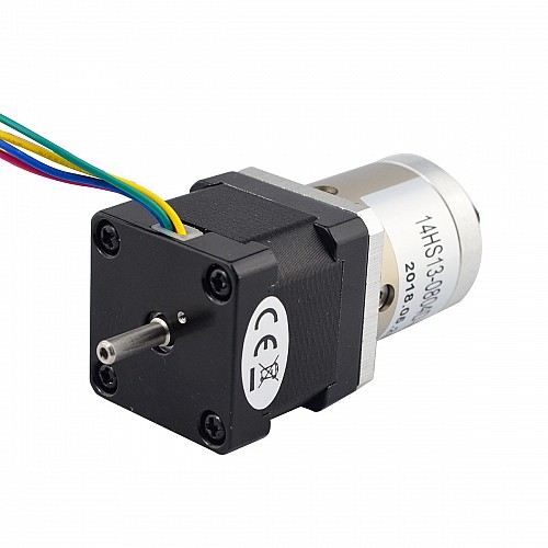Nema 14 Stepper L=34mm w/ Rear Shaft & Screw Hole & Gear Ratio 19:1 Gearbox - 14HS13-0804D-PG19 | StepperOnline CA