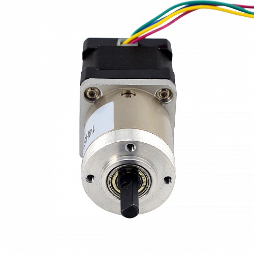 Nema 14 Stepper L=34mm w/ Rear Shaft & Screw Hole & Gear Ratio 19:1 Gearbox - 14HS13-0804D-PG19 | StepperOnline CA