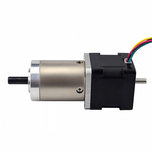 Nema 14 Stepper L=34mm w/ Rear Shaft & Screw Hole & Gear Ratio 51:1 Gearbox - 14HS13-0804D-PG51 | StepperOnline CA