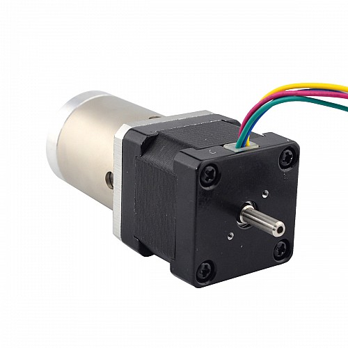 Nema 14 Stepper L=34mm w/ Rear Shaft & Screw Hole & Gear Ratio 51:1 Gearbox - 14HS13-0804D-PG51 | StepperOnline CA