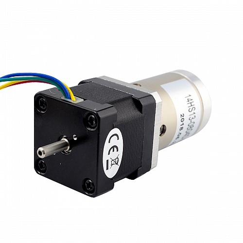Nema 14 Stepper L=34mm w/ Rear Shaft & Screw Hole & Gear Ratio 51:1 Gearbox - 14HS13-0804D-PG51 | StepperOnline CA