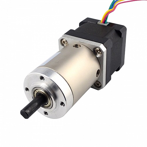 Nema 14 Stepper L=34mm w/ Rear Shaft & Screw Hole & Gear Ratio 51:1 Gearbox - 14HS13-0804D-PG51 | StepperOnline CA