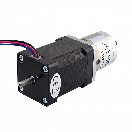 Nema 14 Stepper L=52mm w/ Rear Shaft & Screw Hole & Gear Ratio 14:1 Gearbox - 14HS20-1504D-PG14 | StepperOnline CA