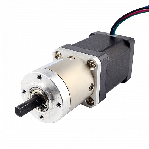 Nema 14 Stepper L=52mm w/ Rear Shaft & Screw Hole & Gear Ratio 14:1 Gearbox - 14HS20-1504D-PG14 | StepperOnline CA