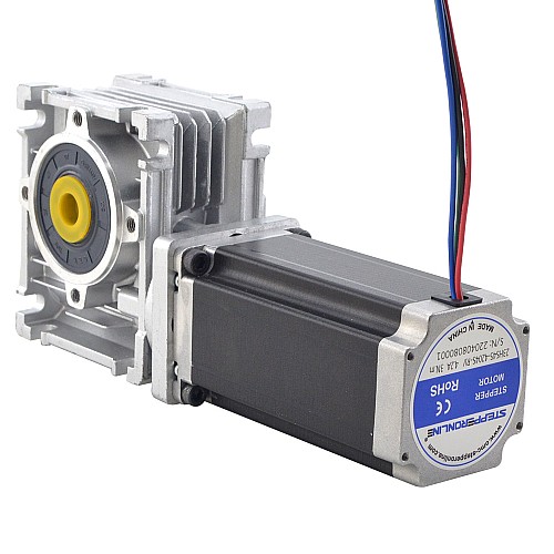 Nema 23 Stepper Motor L=113mm Gear Ratio 20:1 Worm Gearbox NMRV30 Worm Gear Speed Reducer - 23HS45-4204S-RV30-G20 | StepperOnline CA