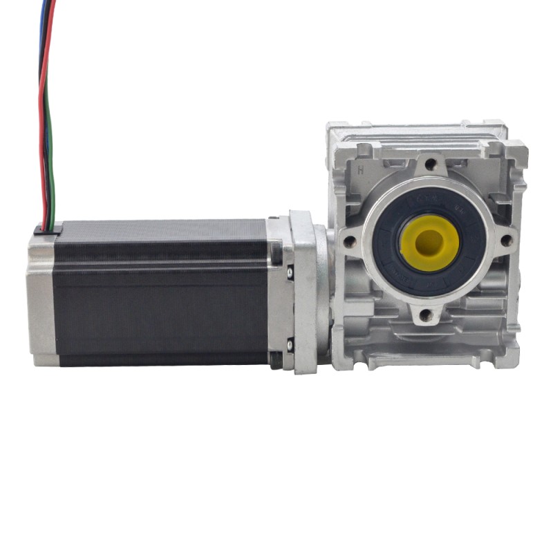 Nema 23 Stepper Motor L=113mm Gear Ratio 7.5:1 Worm Gearbox NMRV30 Worm Gear Speed Reducer - 23HS45-4204S-RV30-G7.5 | StepperOnline CA