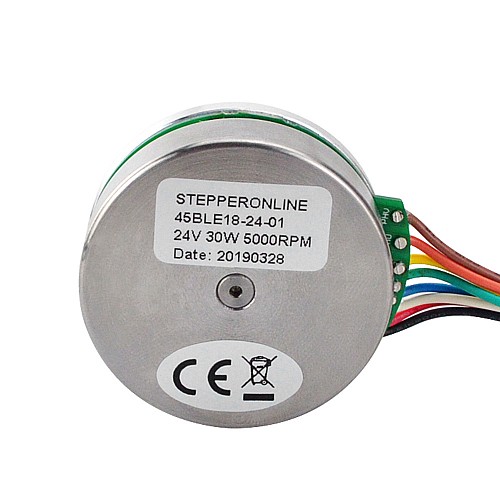24V 5000RPM 0.05Nm 30W 1.6A Ф43.2x18mm External Rotor Motor - 45BLE18-24-01 | StepperOnline CA