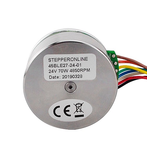 24V 4850RPM 0.13Nm 70W 3.6A Ф43.2x27mm External Rotor Motor - 45BLE27-24-01 | StepperOnline CA 24V 4850RPM 0.13Nm 70W 3.6A Ф43.2x27mm External Rotor Motor - 45BLE27-24-01 | StepperOnline CA
