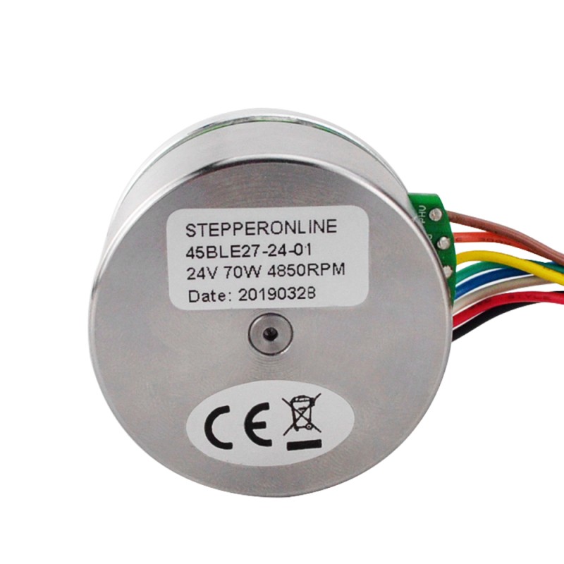 24V 4850RPM 0.13Nm 70W 3.6A Ф43.2x27mm External Rotor Motor - 45BLE27-24-01 | StepperOnline CA