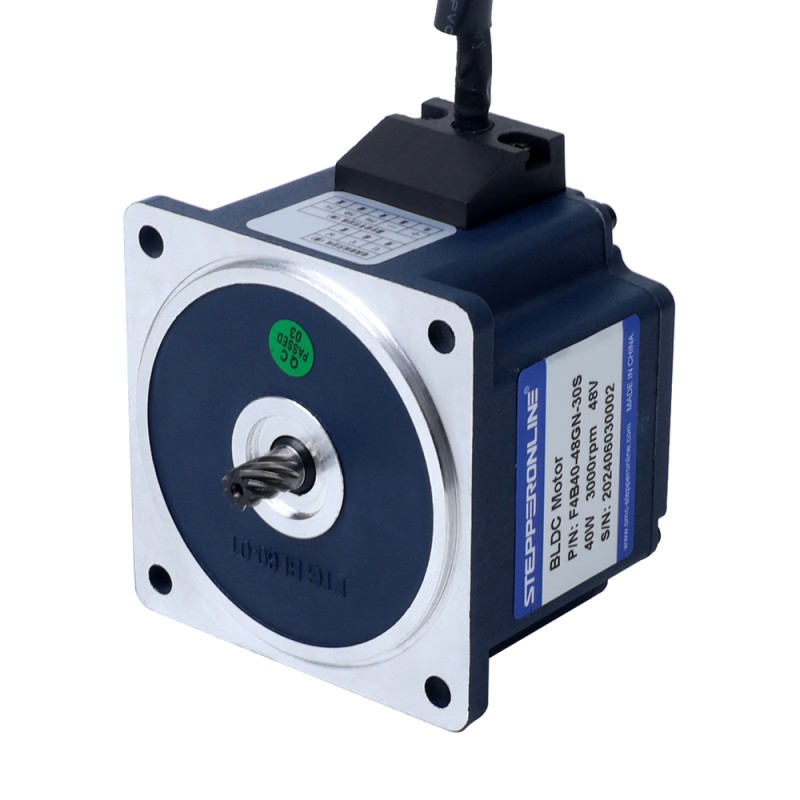 48V 40W 600RPM Geared Brushless DC Motor 0.52Nm(73.64oz.in) 5:1 Spur Gearbox - F4B40-48GN-30S/4GN5K | StepperOnline CA