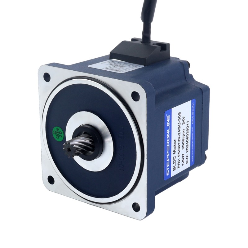 24V 120W 600RPM Geared Brushless DC Motor 1.55Nm(219.50oz.in) 5:1 Spur Gearbox - F55B120-24GU-30S/5GU5KB | StepperOnline CA