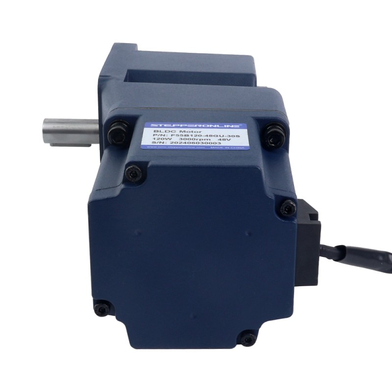 24V 120W 60RPM Geared BLDC Motor 11.63Nm(1647.32oz.in) 50:1 Right Angle Gearbox - F55B120-24GU-30S/5GU50RT | StepperOnline CA