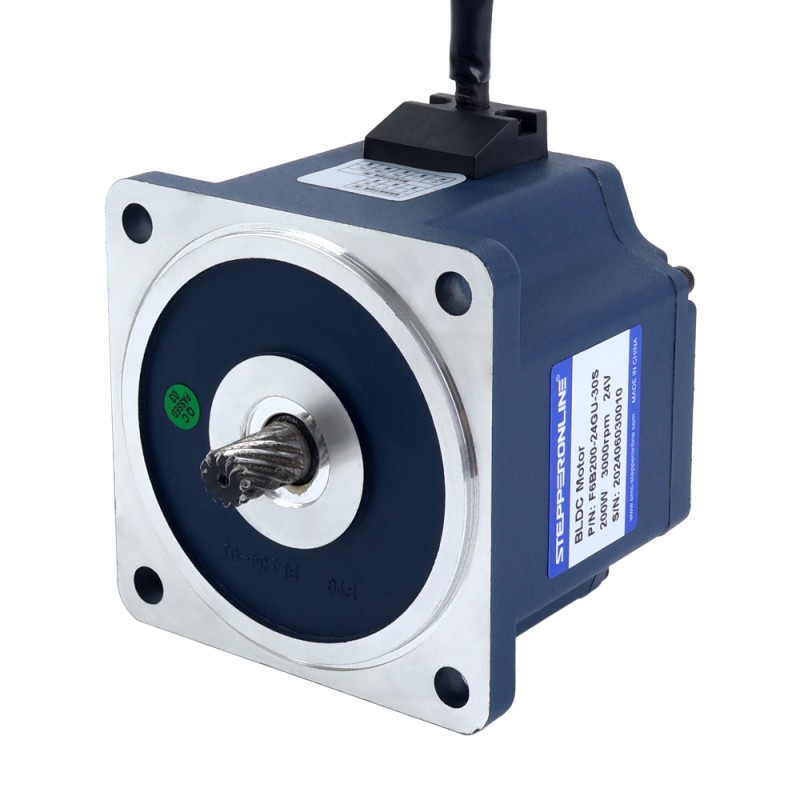 24V 200W 300RPM Geared Brushless DC Motor 5.18Nm(733.55oz.in) 10:1 Spur Gearbox - F6B200-24GU-30S/6GU10K | StepperOnline CA