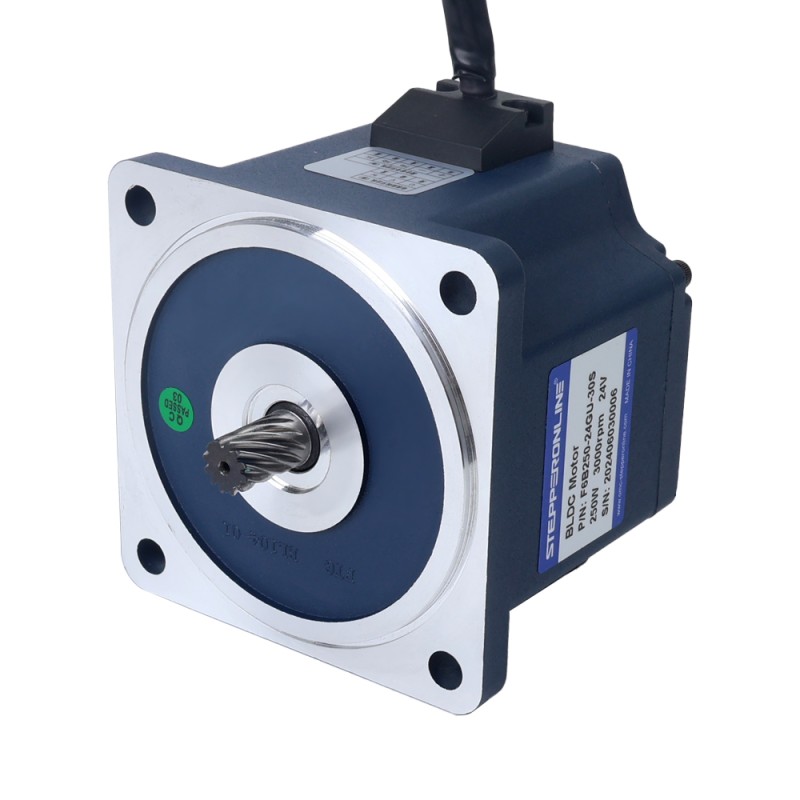 24V 250W 60RPM Geared Brushless DC Motor 26.10Nm(3696.07oz.in) 50:1 Spur Gearbox - F6B250-24GU-30S/6GU50K | StepperOnline CA