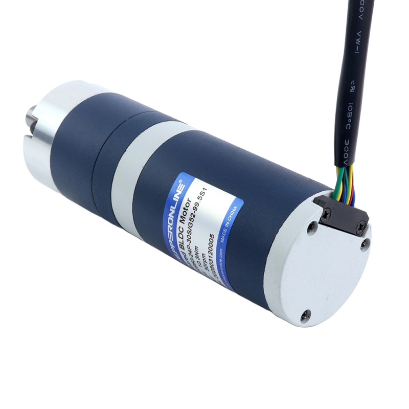 24V 60W 30.1RPM Geared Brushless DC Motor 13.80Nm(1954.24oz.in) 99.5:1 Planetary Gearbox - M52B60-24P-30S/G52-99.5S1 | StepperOnline CA