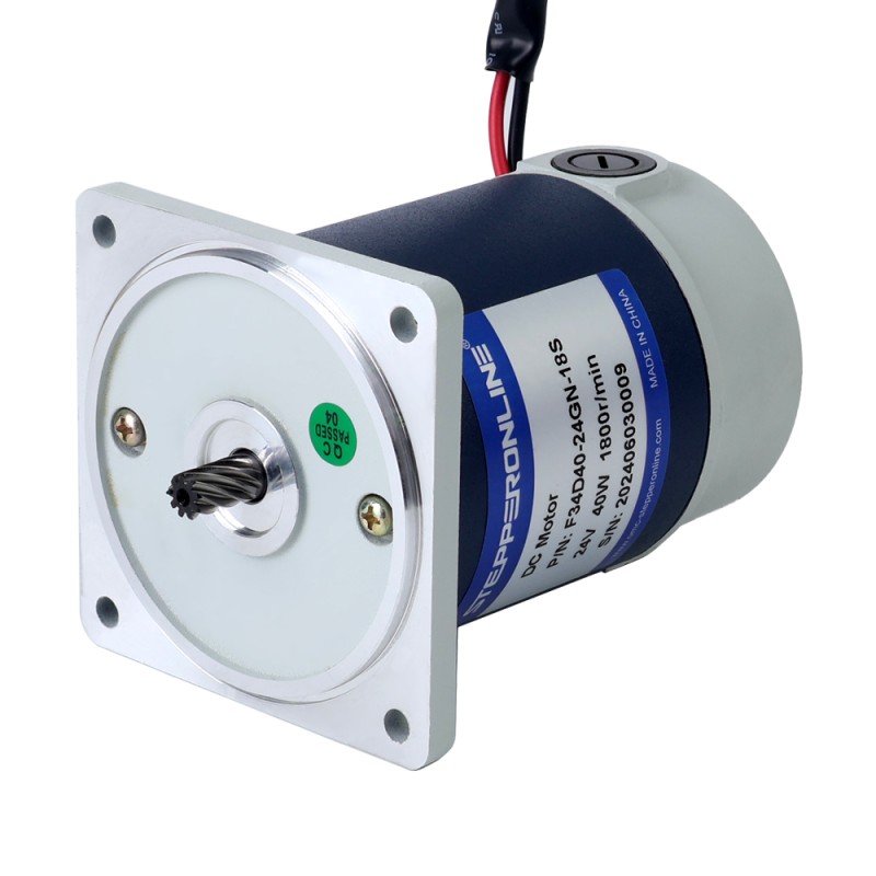 Brushed 24V 40W 2.14Nm(303.05oz.in) 90RPM w/ 20:1 Spur Gearbox DC Gear Motor - F34D40-24GN-18S/4GN20K | StepperOnline CA