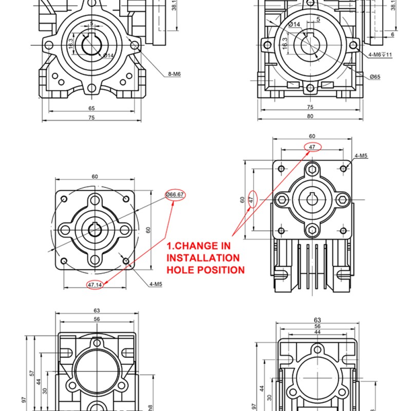 7.5:1 Worm Gearbox NMRV30 Worm Gear Speed Reducer 9mm Input Shaft Diameter - NMRV30-G7.5-D9 | StepperOnline CA