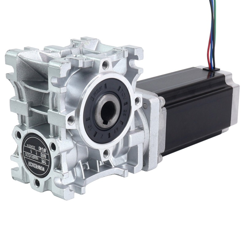 Nema 23 Stepper Motor 113mm Gear Ratio 20:1 Worm Gearbox NMRVS30 Worm Gear Speed Reducer - 23HS45-4204S-RVS30-G20 | StepperOnline CA