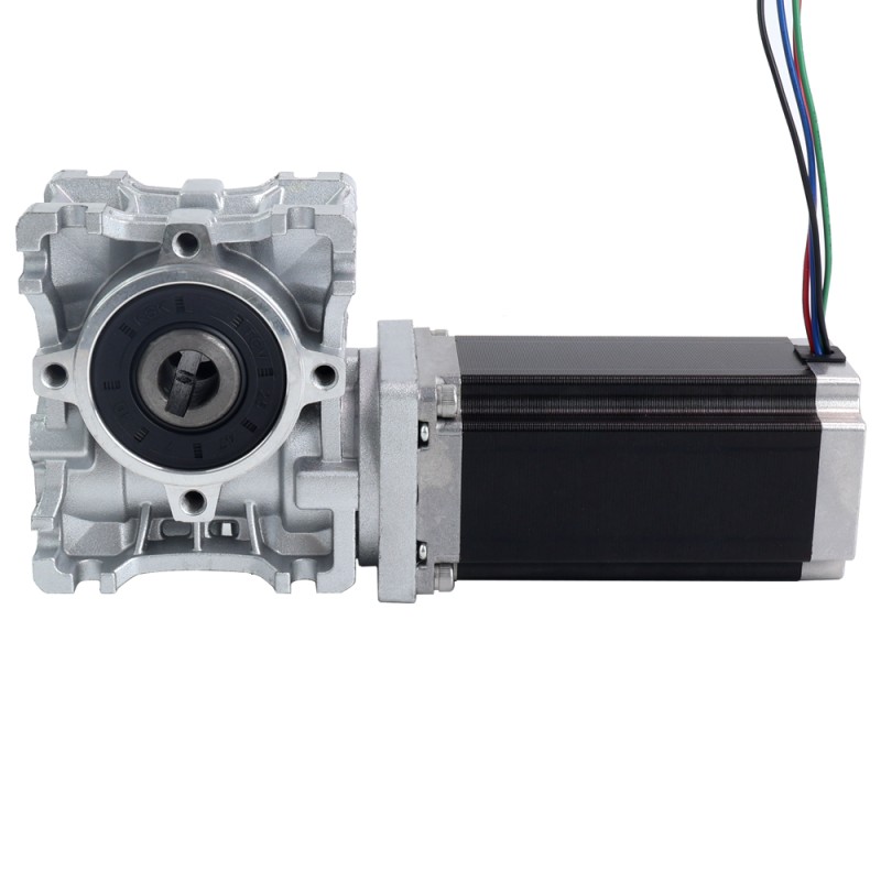 Nema 23 Stepper Motor 113mm Gear Ratio 20:1 Worm Gearbox NMRVS30 Worm Gear Speed Reducer - 23HS45-4204S-RVS30-G20 | StepperOnline CA