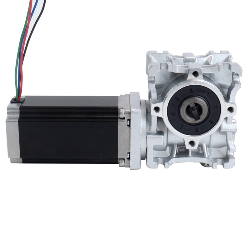 Nema 23 Stepper Motor 113mm Gear Ratio 20:1 Worm Gearbox NMRVS30 Worm Gear Speed Reducer - 23HS45-4204S-RVS30-G20 | StepperOnline CA