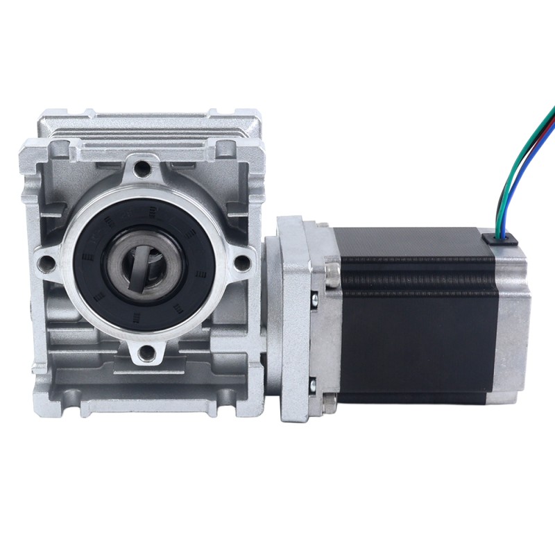 Nema 23 Stepper Motor 113mm Gear Ratio 15:1 Worm Gearbox YRV30 Worm Gear Speed Reducer - 23HS45-4204S-YRV30-G15 | StepperOnline CA