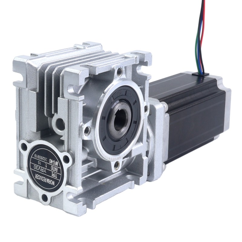 Nema 23 Stepper Motor 113mm Gear Ratio 15:1 Worm Gearbox YRV30 Worm Gear Speed Reducer - 23HS45-4204S-YRV30-G15 | StepperOnline CA