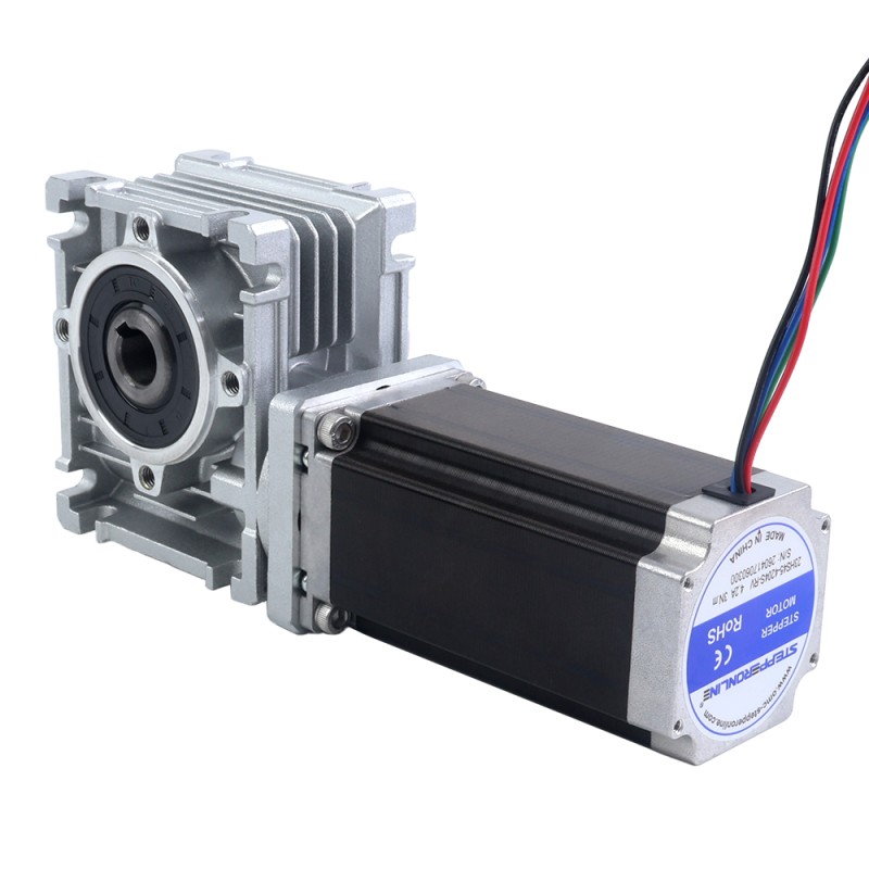 Nema 23 Stepper Motor 113mm Gear Ratio 15:1 Worm Gearbox YRV30 Worm Gear Speed Reducer - 23HS45-4204S-YRV30-G15 | StepperOnline CA