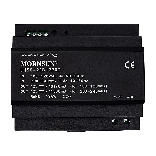 150W 24V 6.3A 85-264VAC/120-370VDC DIN Rail Switching Power Supply - LI150-20B24PR2 | StepperOnline CA