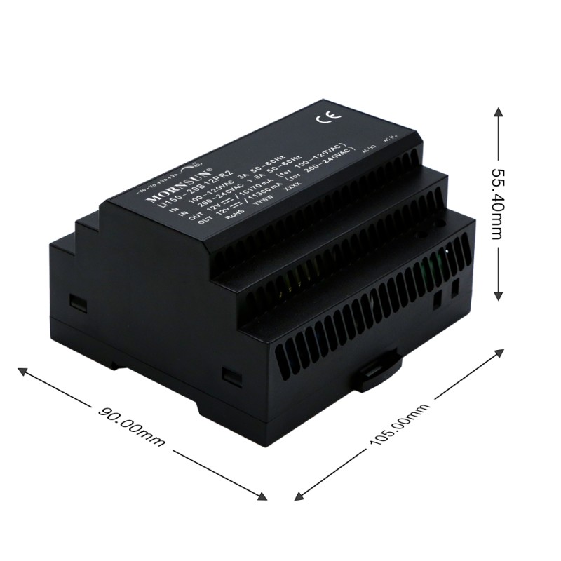 150W 15V 10.0A 85-264VAC/120-370VDC DIN Rail Switching Power Supply - LI150-20B15PR2 | StepperOnline CA