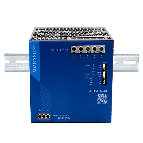 960W 24V 40.0A 85-277VAC/120-390VDC DIN Rail Switching Power Supply with PFC Function - LIHF960-23B24 | StepperOnline CA