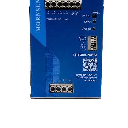 480W 36V 13.3A 3x320-600VAC/450-800VDC DIN Rail Switching Power Supply with PFC Function - LITF480-26B36 | StepperOnline CA