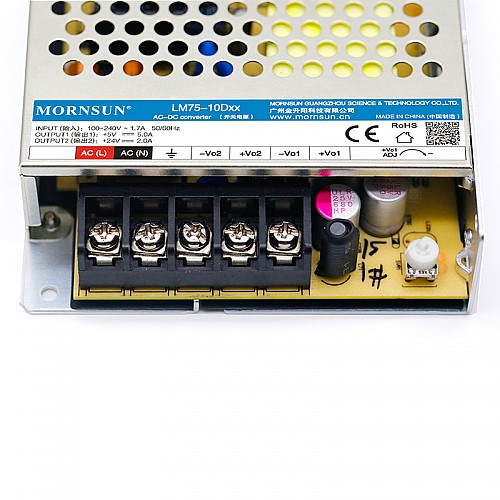 75W 5V/5.0A 24V/2.0A 90-264VAC/120-373VDC Switching Power Supply - LM75-10D0524-20 | StepperOnline CA